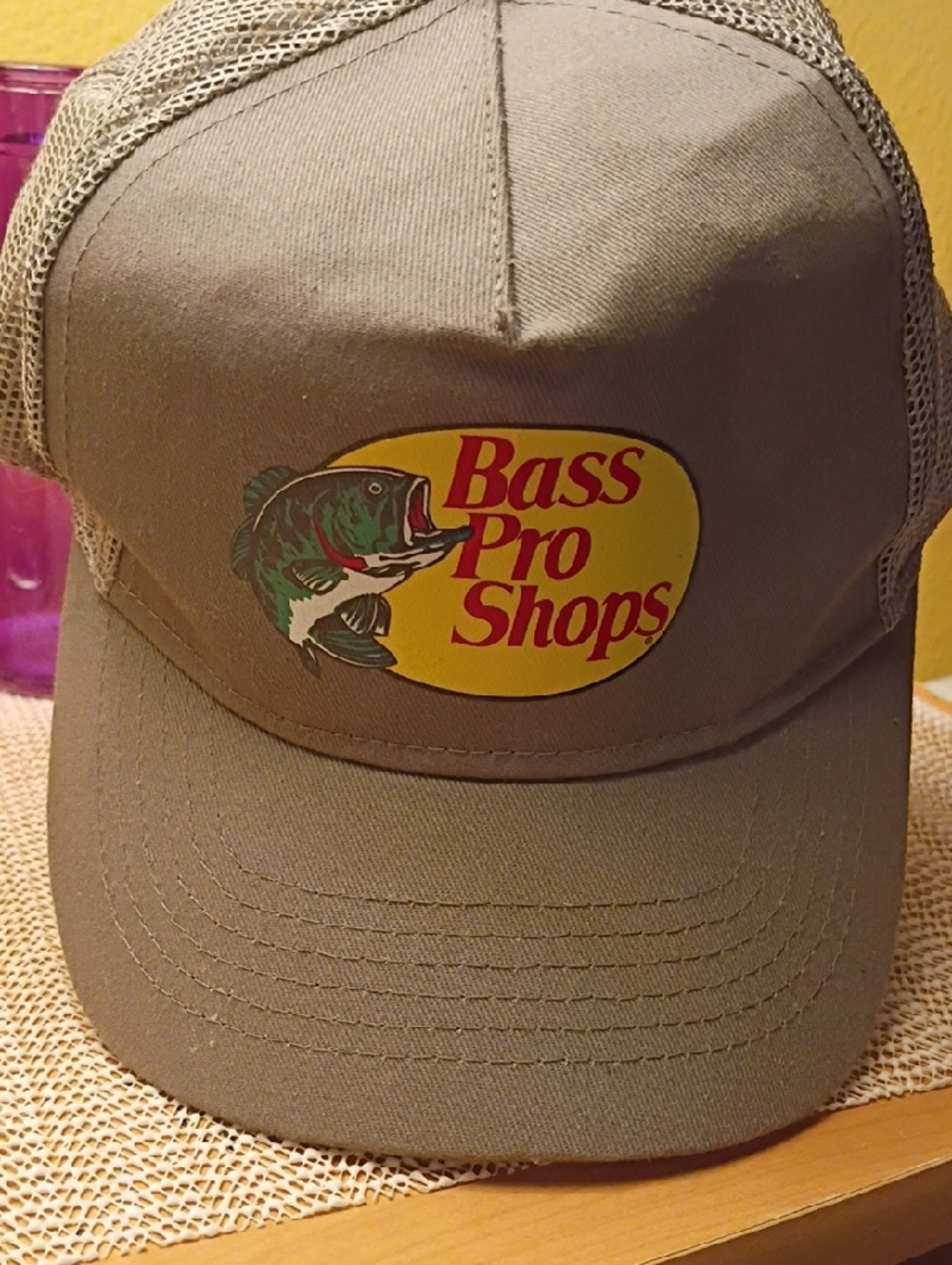 Bass Pro Shops Khaki Trucker Hat with Yellow Logo